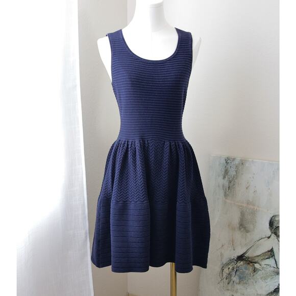 SANDRO Paris Navy Blue Ribbed fit and flare dress size 2 - Picture 1 of 6